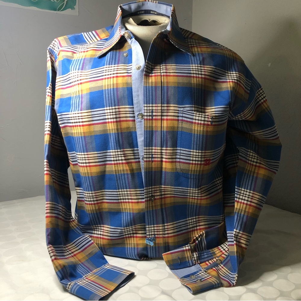 Twenty X Button Up Western Shirt Blue Plaid Print Studded Wrangler Jean Co.